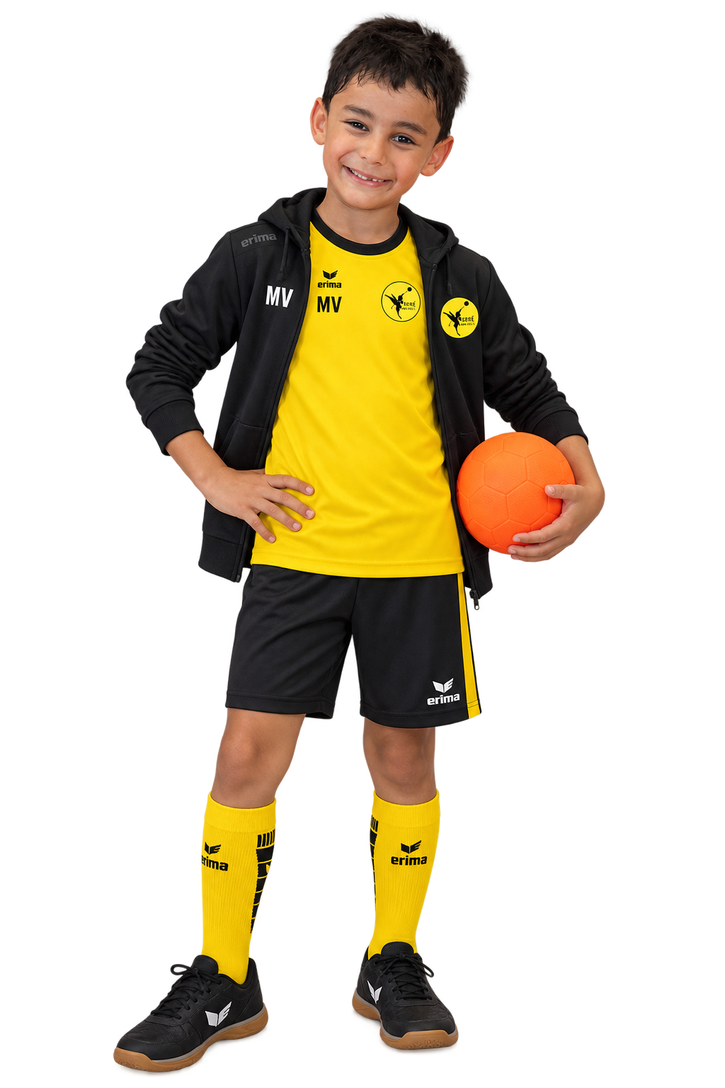 Illustration de présentation des équipements jaune et noir du Segré Handball