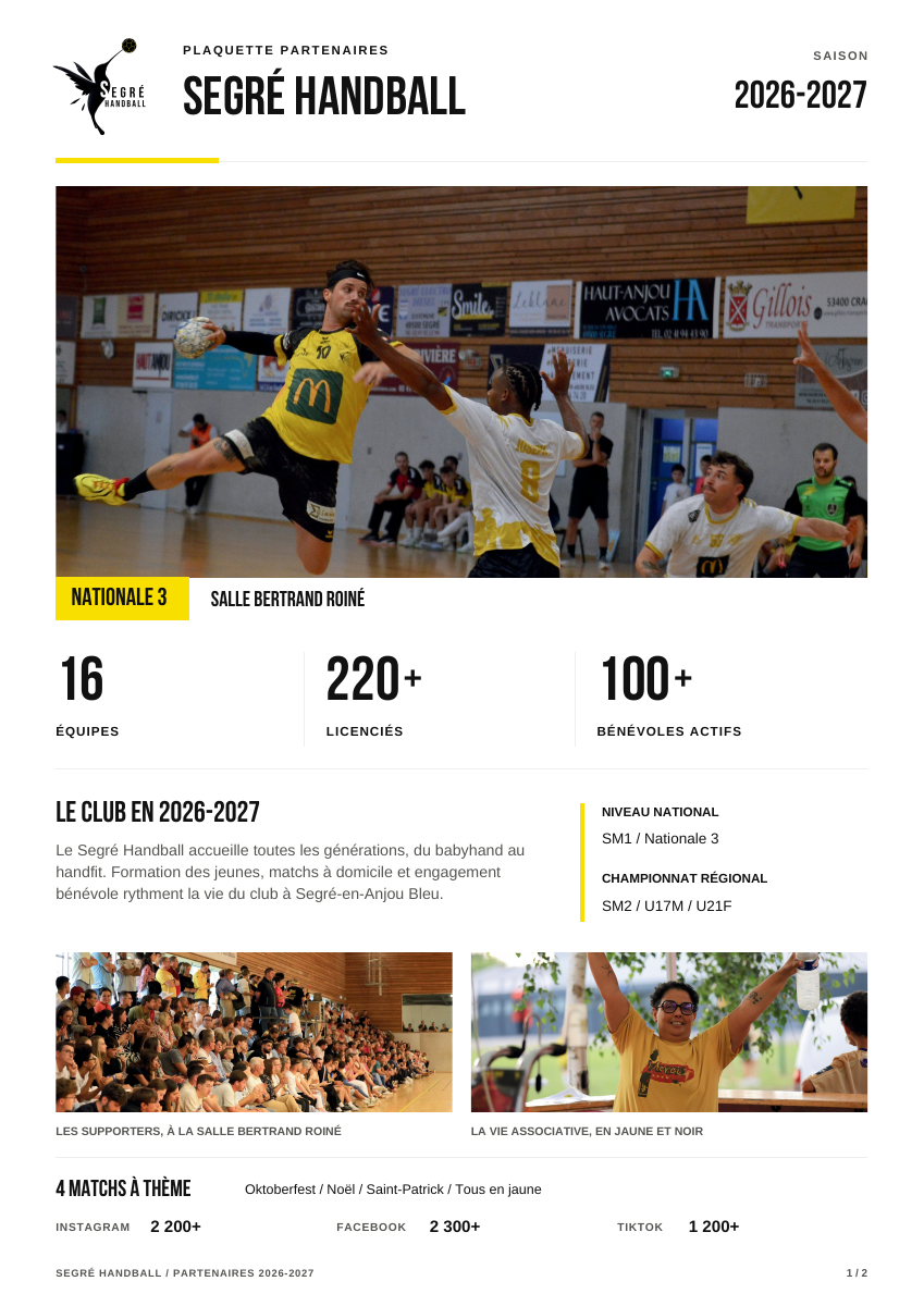 Aperçu de la plaquette partenaires du Segré Handball 2026-2027
